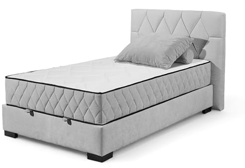 Stella Trading NAGOL B Boxbett 120x200, Silber - Bequemes Bett mit Bettkasten und Premium 9-Zonen-Federkern Wendematratze - 145 x 114 x 214 cm (B/H/T)
