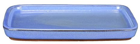 Sottovaso per bonsai rettangolare in gres smaltato azzurro 17,5x12,5x1 cm - BM3S