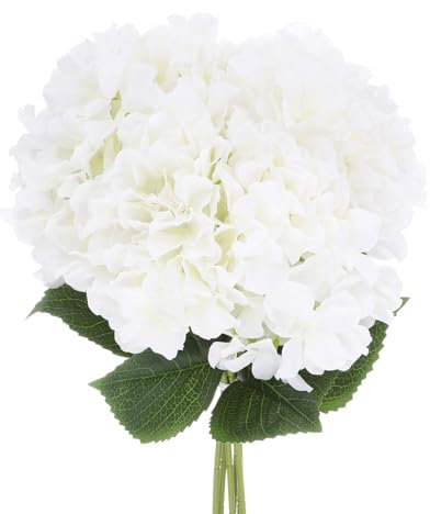 sourcing map Lot de 5 fleurs artificielles blanches d'hortensia artificielles en soie avec tiges pour jardin, printemps, centre de table, extérieur
