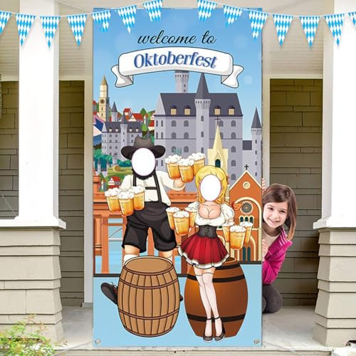 Oktoberfest Dekoration, Bayrische Fotowand, Festzelt-Deko,Oktoberfest Foto Requisit Banner, Oktoberfest Hintergrund Dekoration Tür Oktoberfest Bayerisch Dekoration Party (180 x 90 cm)