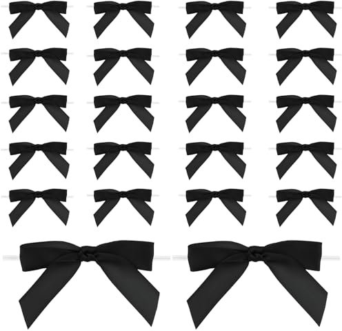 JJUNW 50Stück Satinband Twist Tie Schleifen, 7cm kleine Schleifen, Mini Schleifens aus vorgebundenem Satinband Niedlich Klein Geschenkschleife für Basteln Nähen Geschenk DIY Keks Bonbontüten