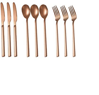 UQACHG Ensemble de Couverts 9 pièces Lavable au Lave-Vaisselle en Acier Inoxydable, Vaisselle à Manche carré, Ensemble de Couverts épais dorés, Vaisselle pour la Maison, Couteau，Rose Gold