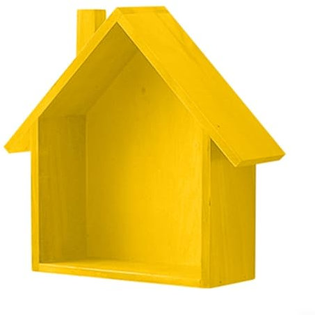 HOHOVYVY Holzhaus Wichtel,Holzhausdeko,Wichtelhaus Holz,Holz Kleine Haus Retro Und Nostalgische Wand Dekoration-Regal Minimalistischen(Yellow)
