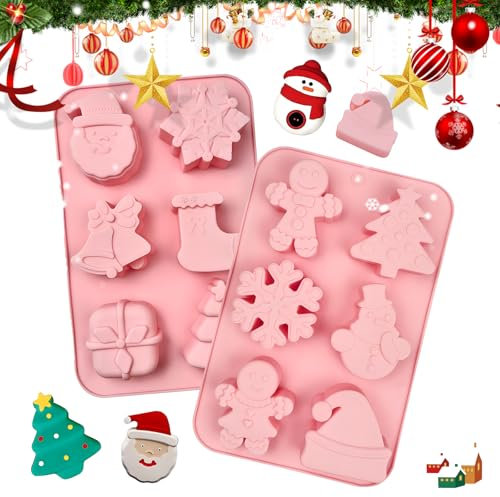 Weihnachten Silikonform,Silikonform 2Pcs,Backform Weihnachten Mini Kuchenform Silikon Weihnachtsform,12 Weihnachtselemente,für Weihnachten Backen,Kuchen, Schokolade, Lebkuchen,Fondant , Gelee, Seife