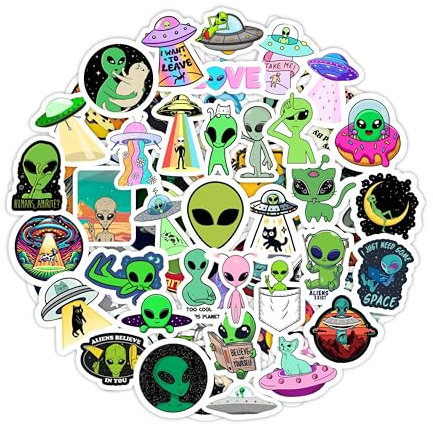 UFO-Aufkleber, Alien-Aufkleber für Trinkflaschen und Laptops - UFO-Party-Geschenke und Dekorationen, wasserdichte Vinyl-Aufkleber, Weltraum- und Spaß-Sticker - Ufo Stickers, Alien Stickers
