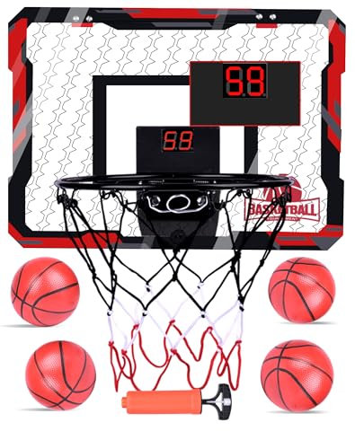 Mini Basketball Hoop Indoor for Kids and Adults Over The Door Basketball Hoop with Automatic Scoring and 4 Basketballs, Basketball Toy Gift for Boys Girls Age 6 7 8 9 10 11 12 13 Years