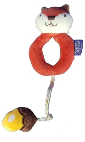 Rassel Fuchs mit Eichelquieker – Spielzeug für Babys, 100% Baumwolle, fördert die sensorische Entwicklung, handliches Design 9 cm x 13 cm, ideal zum Greifen und Spielen, fördert Neugier und Spaß