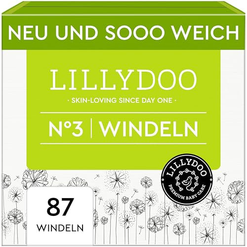 LILLYDOO hautfreundliche Baby Windeln - Größe 3 (6-10 kg), Halbmonatsbox (87 Stück), Sicherer Auslaufschutz, Weich, Ohne Parfüme & Lotionen für empfindliche Haut, Dermatologisch getestet