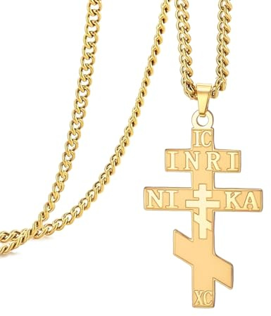 EUEAVAN Russisch-orthodoxe Kreuzkette IC XC NIKA Östliches Kreuz Jesus Christus Anhänger Griechisch-byzantinisches Amulett Retro-religiöser christlicher Schmuck Katholisches Geschenk