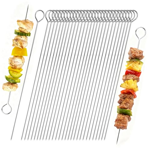 30 Pcs Kebab Skewers Stainless Steel, 7.87/20cm Metal Kebab Skewers | for Grilling Metal Chicken Barbecue Skewer Reusable & Durable BBQ Skewer for Fruit Meat BBQ Kabob