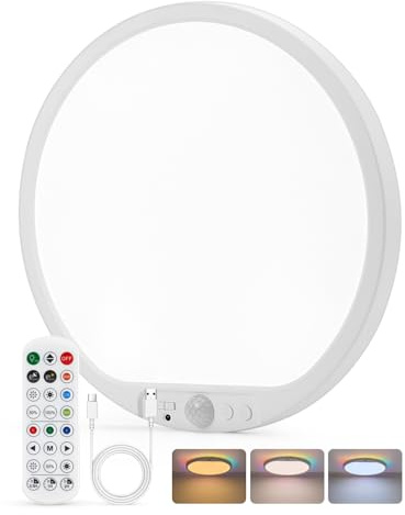 BOJIM 10000 mAh Akku Deckenleuchte Bewegungsmelder IP44 für Badezimmer Licht Deckenlampe Garage Flur, LED USB Aufladbare Ohne Stromanschluss Bohren Batteriebetriebene Kellerlampe mit RGB-Beleuchtung