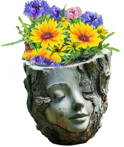 8 Inch Resin Head Vase - Artistic Face Planter & Modern Sculpture, Cute Flowerpot for Living Room Coffee Table,Stylish Resin Container for Home Decor
