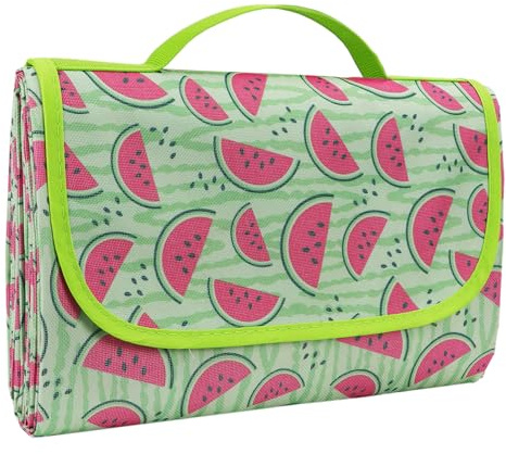 Ninonly Picknickdecke Wasserdicht Picknickdecke 200x200cm Tragbare Waschbar Extra Große Stranddecke Sandfrei Mit Tragegriff Leicht Isoliert für Camping, Picknick, BBQ, Wassermelonenmuster
