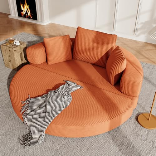 dowowdo Klappbares Boneless Sofa mit Schlaffunktion, Cordstoff in Orange, Oval 173x176 cm, 2-in-1 Schlafsofa & Gästebett, platzsparendes Wohnzimmer Sofa für Apartment