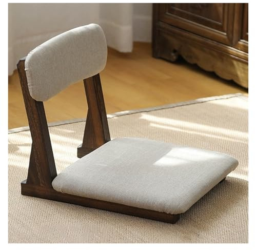 Klappbarer Tatami Stuhl mit Rückenlehne, Tatami Stuhl, Tragbarer Beinloser Stuhl, Mit Kissen, Maximale Tragfähigkeit 100 kg, FüR Wohnzimmer,Erker(White-Leather,38 * 45 * 40cm)