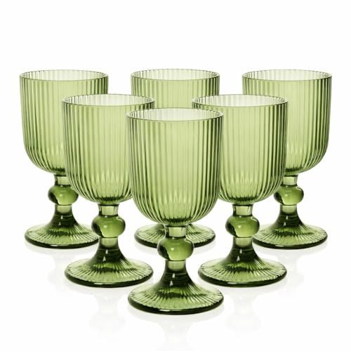 MECSAL CASALINGHI Set 6 Calici in Vetro Rigato 250 ml – Calici Colorati per Acqua, Cocktail e Aperitivo, Design Elegante, Resistenti e Lavabili in Lavastoviglie (Verde)