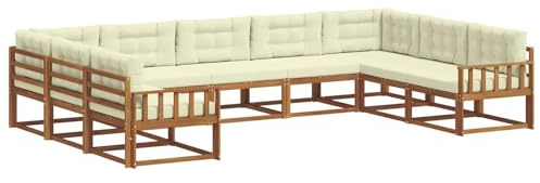 vidaXL Outdoor-Sofagarnitur mit Kissen 9 pcs Natur und Creme, Outdoor modernes Sofa Set, robuste Patiosammlung, vielseitige Gartenmöbel, Sectional Lounger für Entspannung im Hinterhof