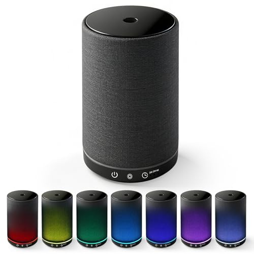 Aroma-Diffusor mit Stoffbezug, 150 ml, Aromatherapie-Diffusor mit 8-Farbiger LED-Beleuchtung, tragbarer Duftdiffusor mit Timer-Funktion, Mini-Luftbefeuchter für Schlafzimmer und Homeoffice