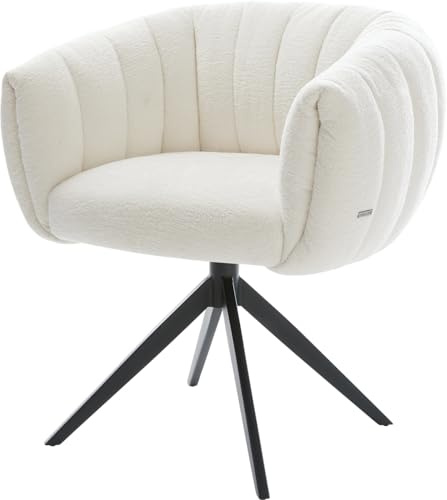 DELIFE Esszimmerstuhl Jada-Flex Kreuzgestell breit Schwarz Bouclé Soft Beige 360° drehbar Wippfunktion Taschenfederkern