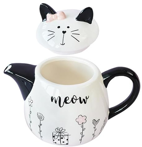 HOODANCOS Tetera Portátil de Cerámica Forma de Gato Decorativa de Dibujos Animados, Capacidad Pequeña para Té Floreciente, Adecuada para Uso Diario y Regalo para Aficionados al Té