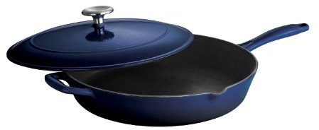 Tramontina Emaillierte Gusseisenpfanne mit Deckel, 30,5 cm Bratpfanne, Blau