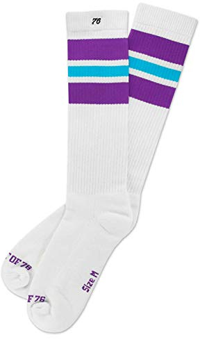 Spirit of 76 Herren & Damen Sport Retro Skater Socken Hoch Baumwolle Tubesocks 43 44 45 46 Weiß - Lila - Türkis Hi (L)