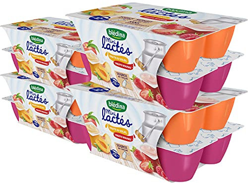 Blédina, Mini Lactés pour bébé, Dès 12 Mois, Fruits du Soleil / Fruits Rouges, 4x(12x55 g)