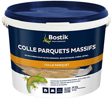 Bostik - Colle Parquets Massifs - MS Polymère - Intérieur - Toutes Essences de Bois - Toutes Finitions - Résistante à l'Eau - Sans Solvant - Couleur : Blanc - 1 Pot 14 kg