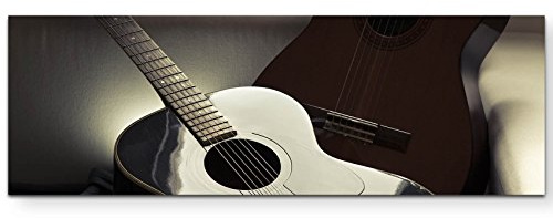 Paul Sinus Art Leinwandbilder | Bilder Leinwand 150x50cm zwei akustische Gitarren auf einer Couch