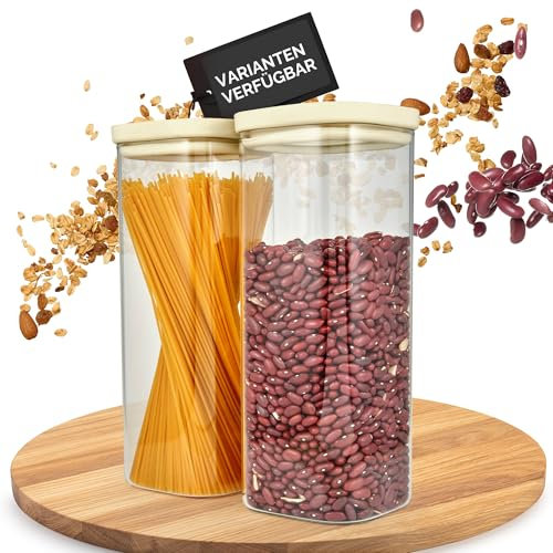 Dalena Home® Vorratsgläser mit Deckel 2er-Set aus stabilem Borosilikatglas + Etiketten (2x 2000ml) - Luftdicht & Stapelbar - Aufbewahrungsglas Küche, Vorratsdose eckig