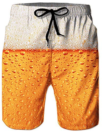 ALISISTER Badehose Herren 3D Bier Druck Sommer Schnelltrocknend Schwimmhose Board Shorts mit Netzfutter Badeshorts für Herren Männer XL