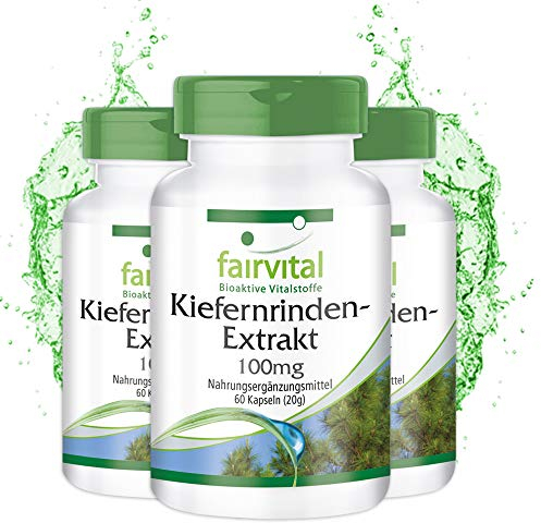 Fairvital | Kiefernrinden Extrakt 100mg - 180 Kapseln (60 x 3) - HOCHDOSIERT - Pinus pinaster atlantica - 95% Proanthocyanidine - VEGAN