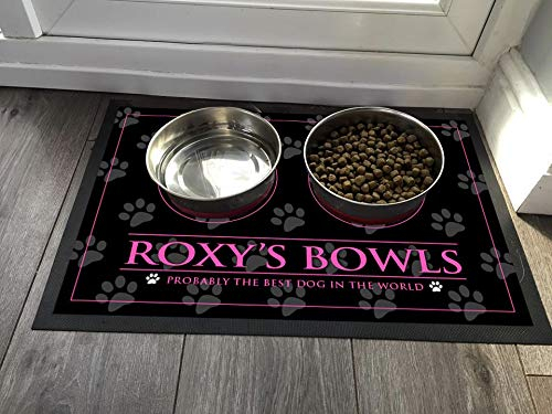 Tapis d'alimentation personnalisé pour chien, noir, rose, tapis d'alimentation pour gamelles, tapis de sol antidérapant