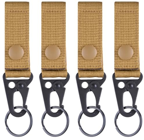 TRIWONDER Taktische Schlüsselanhänger, Gürtel karabiner, Gürtelclip, Molle karabiner, Gurtband für Bergsteigen Camping Wandern Outdoor Aktivitäten (Khaki - 4)