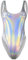 Damen Retro 80er/90er Jahre Metallic Glänzend Gymnastik Rückenfrei Hoher Beinausschnitt Tanzkleidung Bodysuit Einteiler Bademode Badeanzüge, Einhorn Silber, 4-6