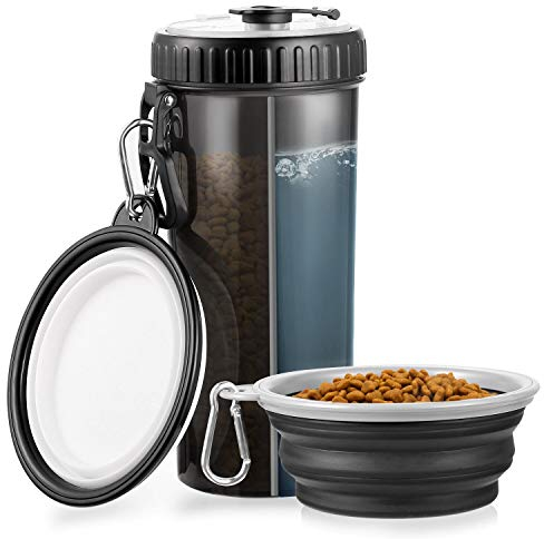 WOMGF 2 en 1 Bouteille d'eau pour Chien Gourde Chat Promenade Bouteille pour Animaux Portable avec 2 Gamelle Pliable pour Dog, Portable Voyage Gourde Chat 800ML pour Marcher, randonnée, Voyage
