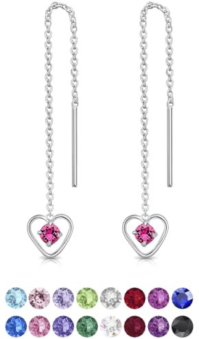 DTPsilver Orecchini Pendenti Argento 925 - Orecchini a Cuore con Brillantini di Cristallo Rosa - Orecchini Rosa - Orecchini Donna Lunghi - Lovli Orecchini - Orecchini Bambina