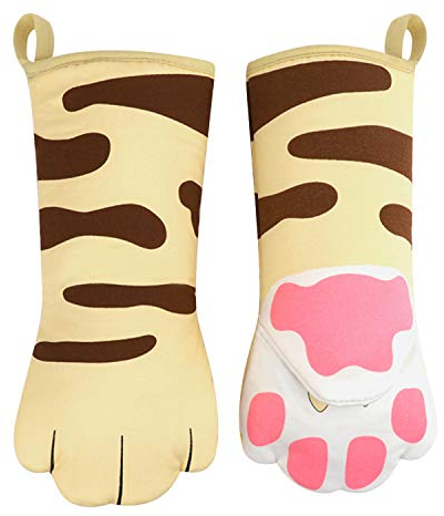 Paire de Gants de Four Anti-Chaleur Mignon Patte de Chat - Gants de Cuisine en Coton Résistant à la Chaleur - Maniques Isolants pour Four à Micro-Ondes, Barbecue, Grill, BBQ