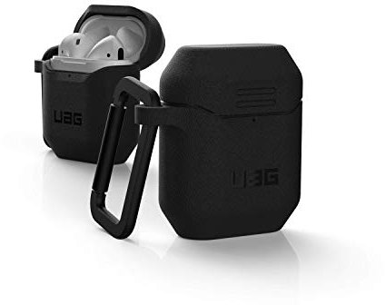 Urban Armor Gear Custodia Apple AirPods 2 (2019) / Apple AirPods 1 (2016) (Cover silicone strutturato monoblocco, Ricarica senza fili compatibile, Moschettone, Lightning Coperchio) nero