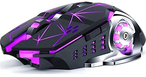 ISMMIK Divipard LED Wireless Mouse for Laptop, Rechargeable Computer USB Cordless Mice for PC Gaming, Silent Noiseless Mouse with Backlit Lights & Mini Nano, for Ambidextrous, Kids, Chromebook, Black