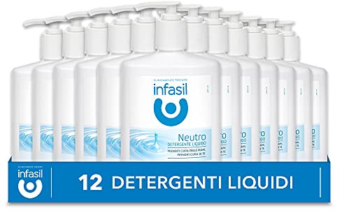 Infasil, Detergente Liquido Neutro, Sapone Liquido Mani per Detersione Quotidiana, Formula con Glicerina Naturale, Adatto a Pelli Sensibili, 12 Detergenti da 300 ml