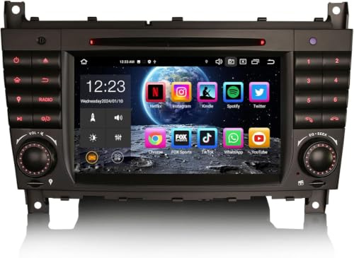Erisin Android 14 8-Kern 7 Zoll Autoradio Mit GPS Navi für Mercedes Benz C/CLK/CLC Klasse W203 W209 Unterstützt DVD DAB+ Kabellos CarPlay Touchscreen DSP WiFi Bluetooth 5.0 Android Auto RDS 4GB+64GB