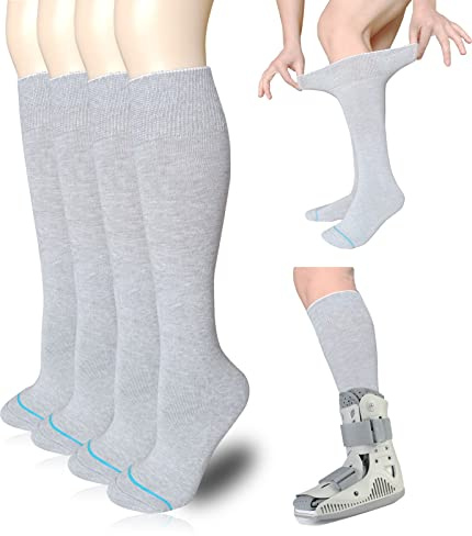 VEIGIKE Lot de 4 paires de chaussettes de rechange pour bottes de marche orthopédiques - Chaussettes tubulaires sous Air Cam Walkers et bottes de fracture - Couvre-jambes chirurgicales - Gris
