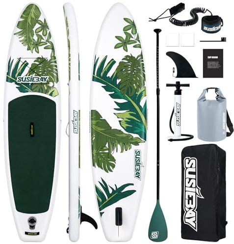 Susiebay Inflatable Stand Up Paddle Board, 11ft Paddle Board for Adults & Youth, Durable SUP Accessories with Non-Slip Deck, Dual Hand Pump,10L Dry Bag,108L Backpack
