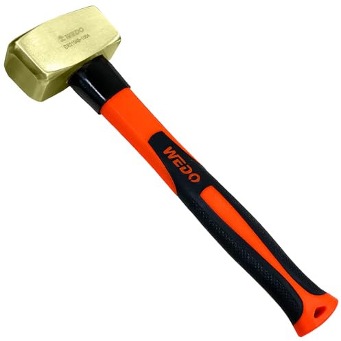 WEDO Brass Sledgehammer 4.5lb(2000g), Club Hammer with Fiberglass Handle, Die-Forged, Corrosion Resistant, DIN Standard, Length 15(400mm)