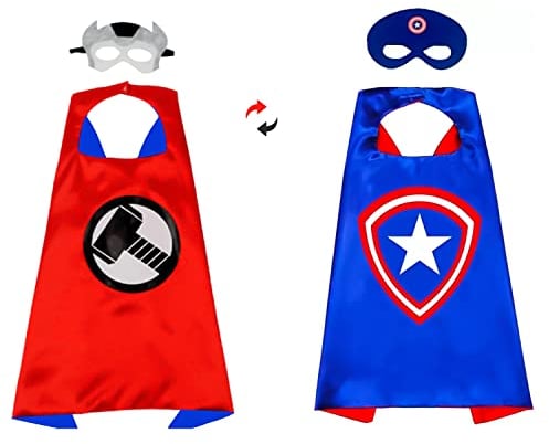 Playcrate Kids Superhero Cape Mask Superhero Capes Costume - Kids Hero Double Sided Cape & 2 Masks Included - Fancy Dress Up Birthday Party Cosplay for Girls & Boys