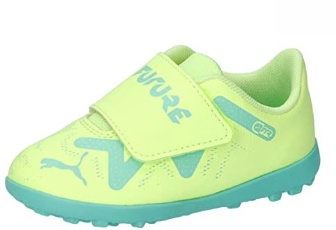 PUMA Future Play TT V INF Soccer Shoe, Fast Yellow Black-Electric Peppermint, 4 UK