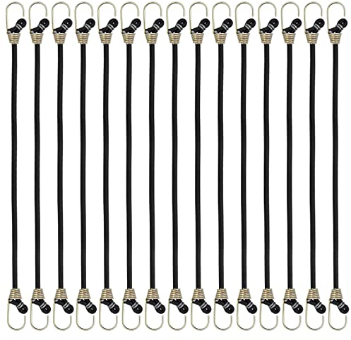 15 Stück Gummi-Spannseil mit Haken Spanngurt Expander Planenspanner Spanngummi mit 2 Haken Elastisch Gepäckseil, Universal Gepäckspanner für Transportieren, Camping und Outdoor, Schwarz, 26.5 cm