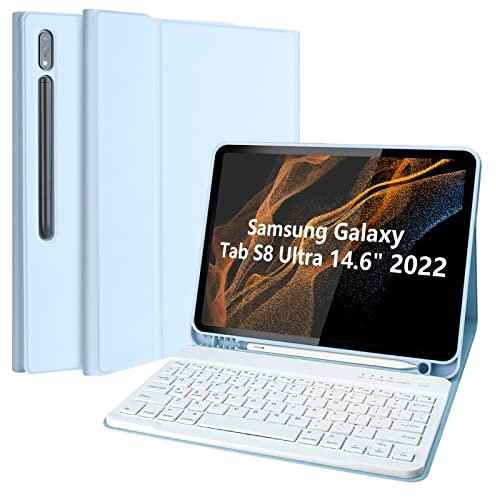 KBCASE Tastatur mit Hintergrundbeleuchtung und Touchpad für Samsung Galaxy Tab S8 Ultra 14,6 Zoll 2022 (SM-X900/X906), automatische Sleep/Wake-Abdeckung mit abnehmbarer Bluetooth-Tastatur, 7 Farben