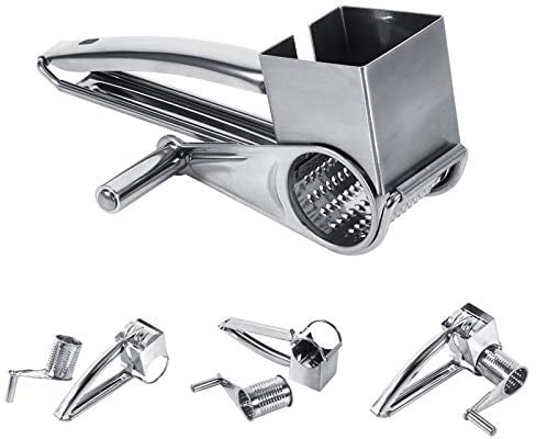 Cheese Grater-Multifunctional Kitchen Craft Rotary Stainless Steel Cheese Grater 1 Drums Slice Shred Tool